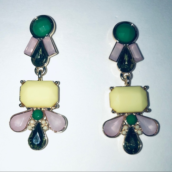 Gold-toned Faux Stone Multicolored Drop Earrings - Picture 2 of 3